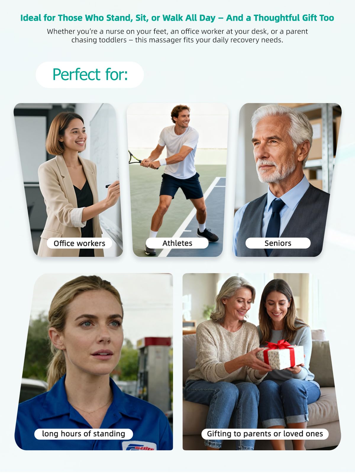 FEEJOY Leg Massager ideal for work-from-home and daily recovery rituals.
