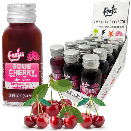 A 2oz Feeju shot glass showcasing the concentrated wellness drink.