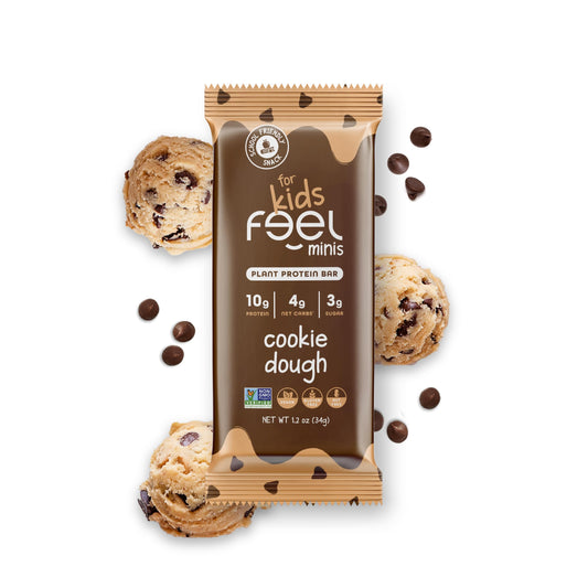 FEEL Bar Minis Cookie Dough 12-pack front view, ideal for school lunches