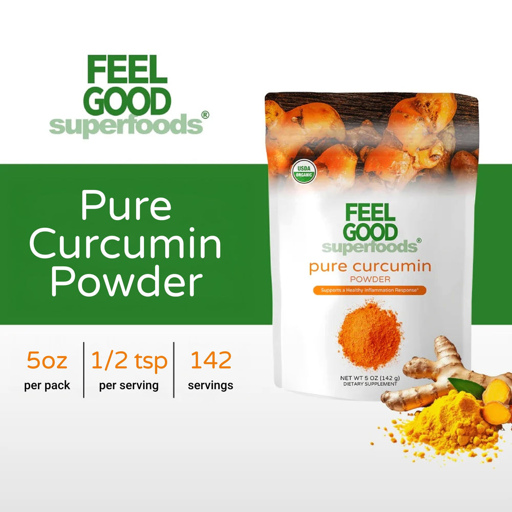 Feel Good 95 Curcuminoids powder closeup shows vibrant color and potency.