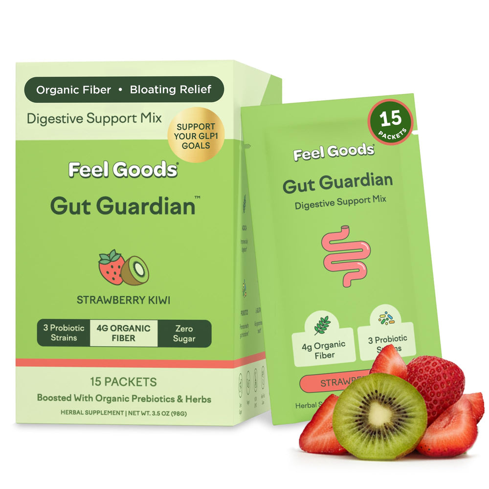 Feel Goods Gut Guardian stick packs Strawberry Kiwi for on-the-go digestion support.