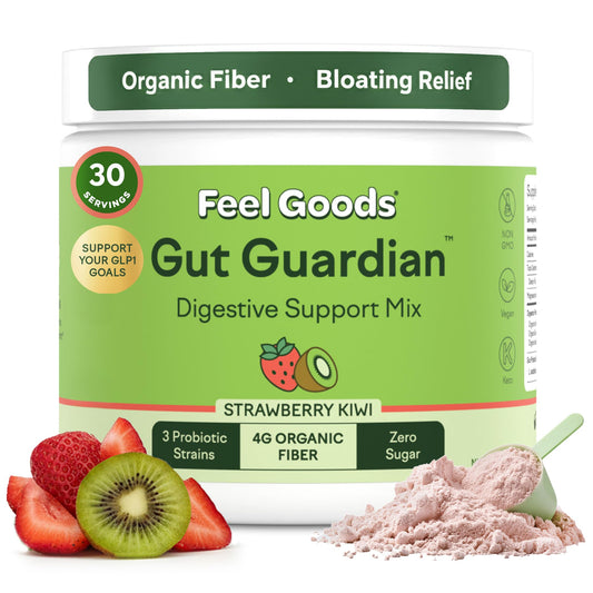 Feel Goods Gut Guardian stick-pack with strawberry kiwi flavor for on‑the‑go digestive support