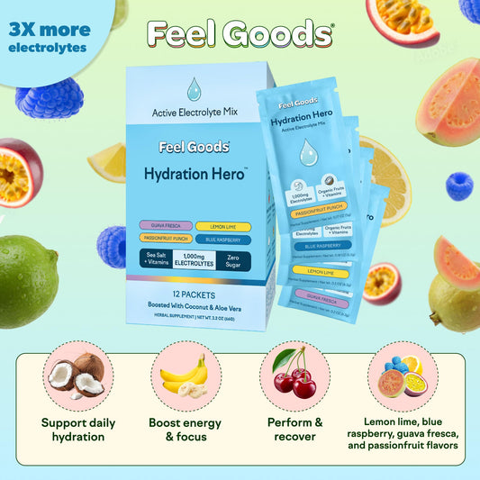 Feel Goods Hydration Hero guava fresca packet ideal for refreshing daily hydration