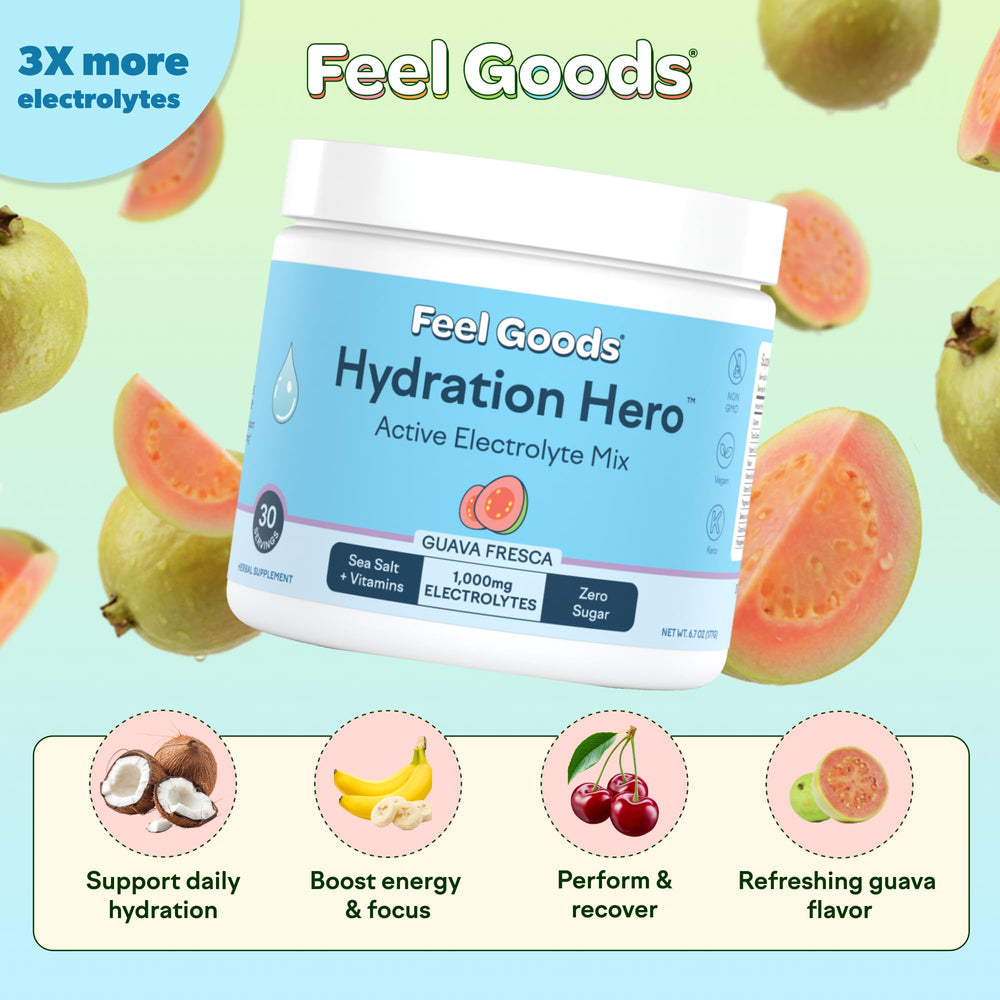 Feel Goods Hydration Hero stick pack for easy on-the-go hydration.