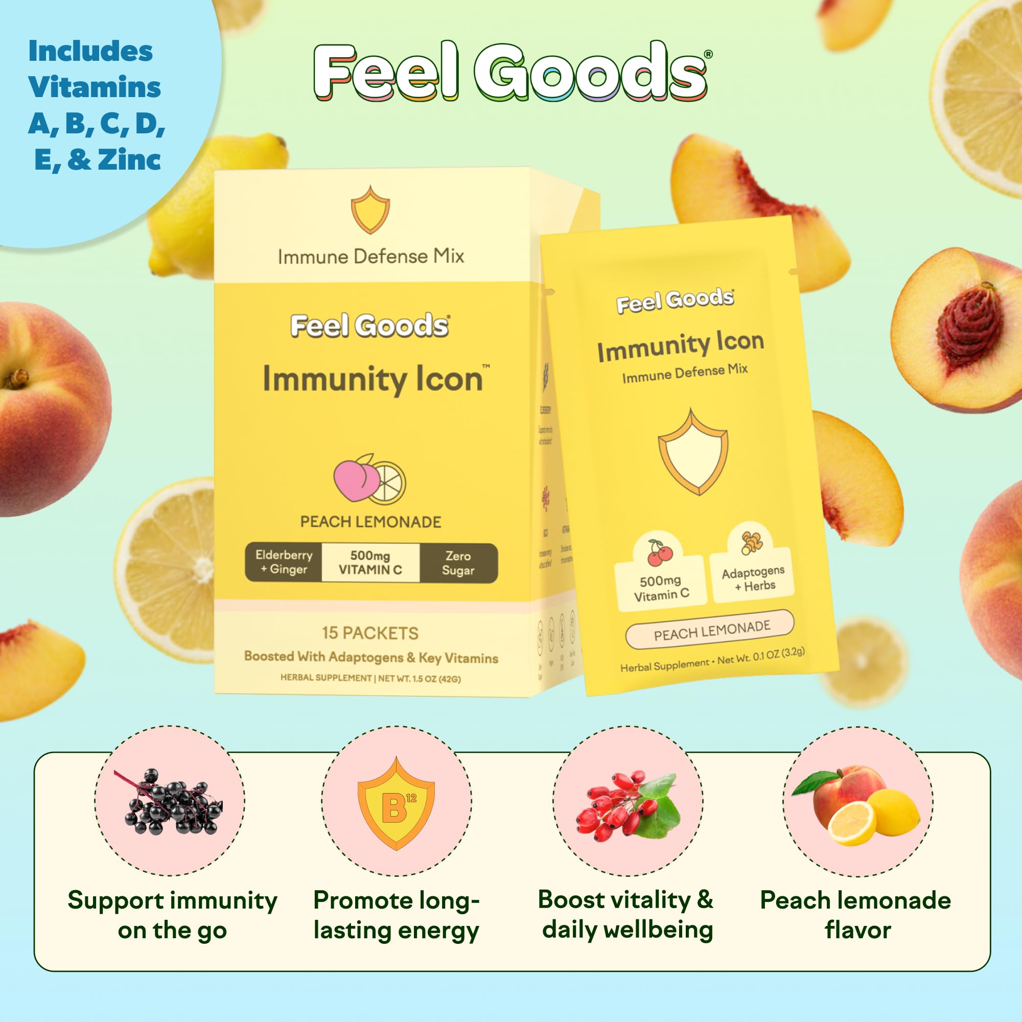 Feel Goods Immunity Icon dissolving in water in a glass for convenient daily use