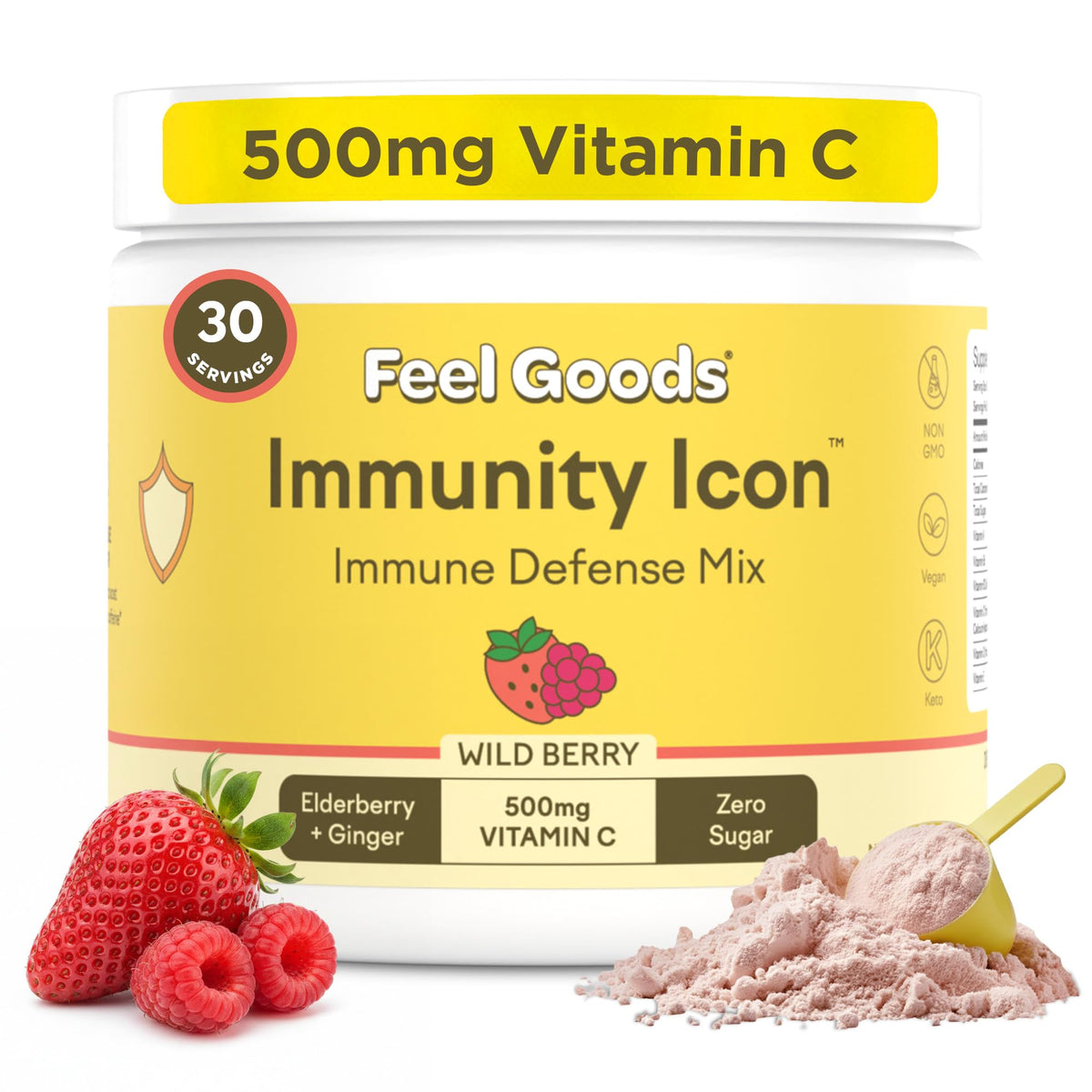 Feel Goods Immunity Icon wild berry packets ready to mix for daily immune support.