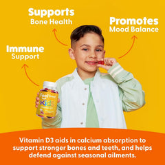 Child taking a gummy to demonstrate a simple daily routine for mood and focus.