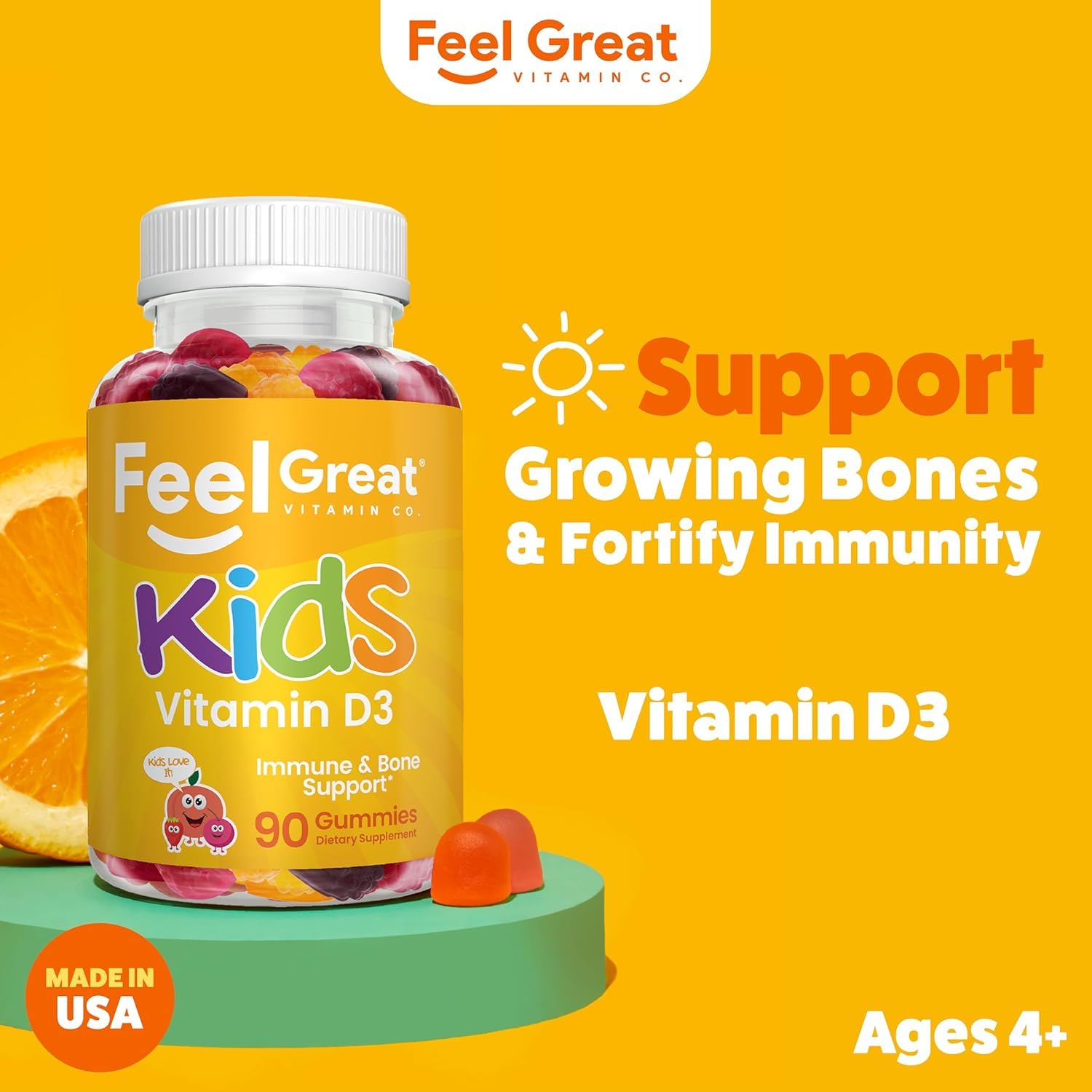 Closeup of orange gummy showing appealing texture for kids.