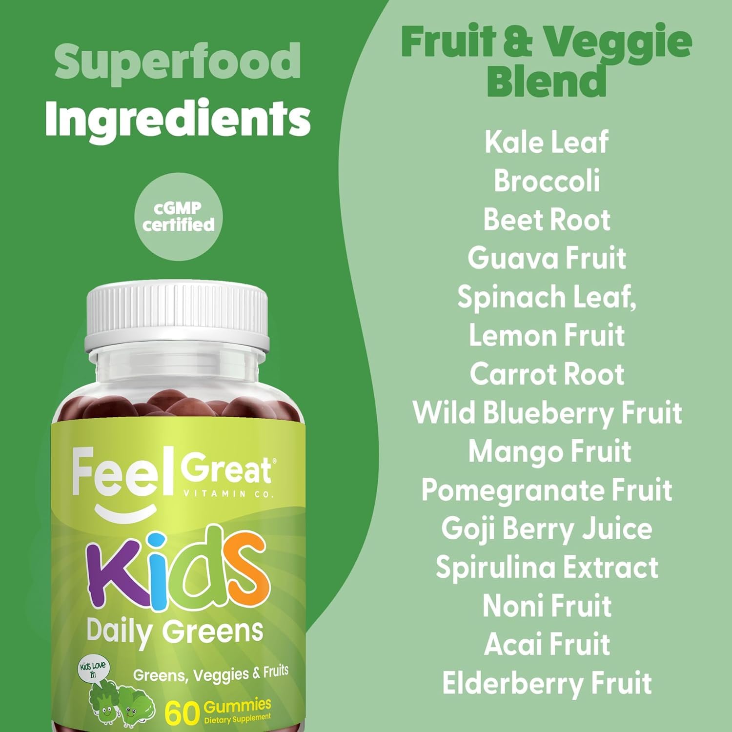 Vegan formula label showcases gelatin-free, fruit-pectin gummies for clean nutrition.