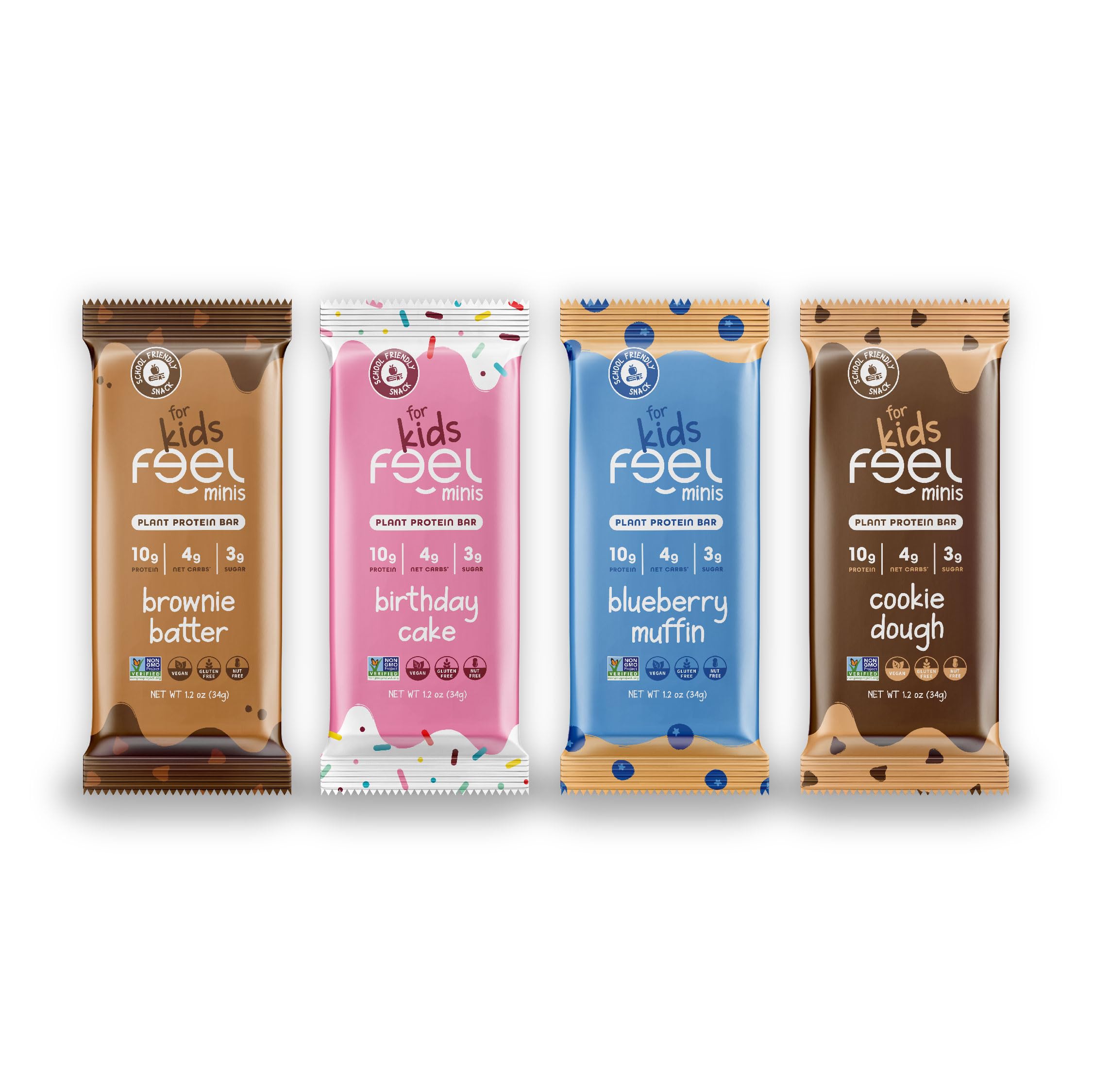 FEEL Kids Protein Bars Minis variety pack front view in lunchbox for balanced snack