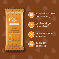 FEEL Sunbutta Choco Chip bar label detail shows keto and gluten-free claims