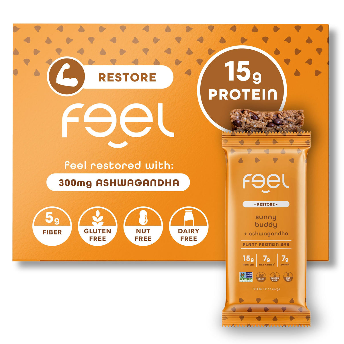 FEEL Sunbutta Choco Chip bar pack front shows keto-friendly plant protein snack