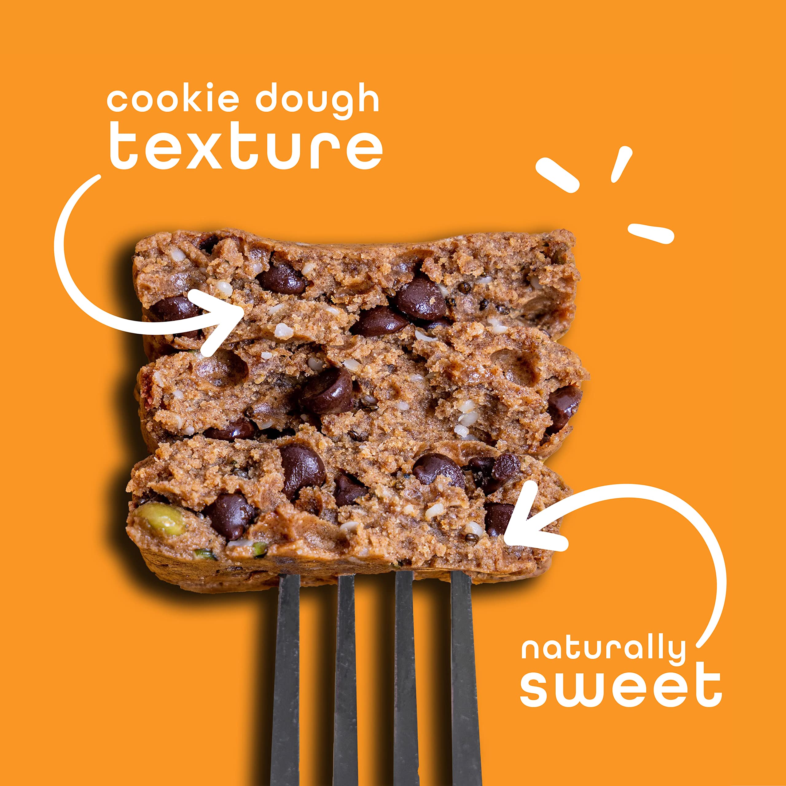FEEL Sunbutta Choco Chip bar texture closeup with chocolate chunks