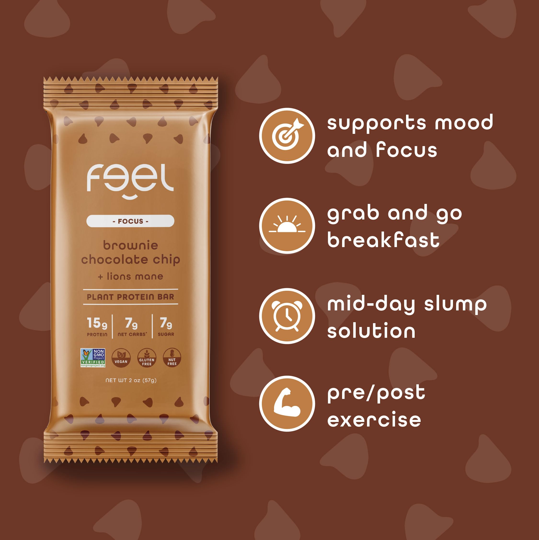 FEEL bars feature lions mane and caffeine for a steady energy lift