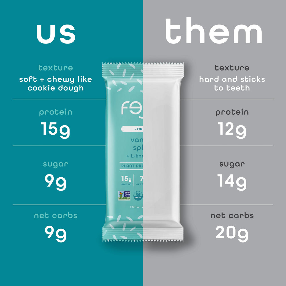 Close-up of FEEL Calm bar texture showing plant-based energy