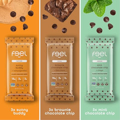 FEEL Vegan Protein Bars close-up texture and chocolate-mint flavor.