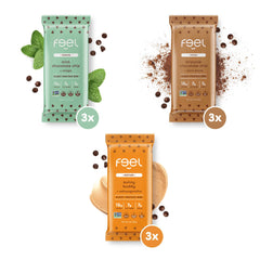 FEEL Vegan Protein Bars Chocolate Lovers back panel highlighting organic ingredients.