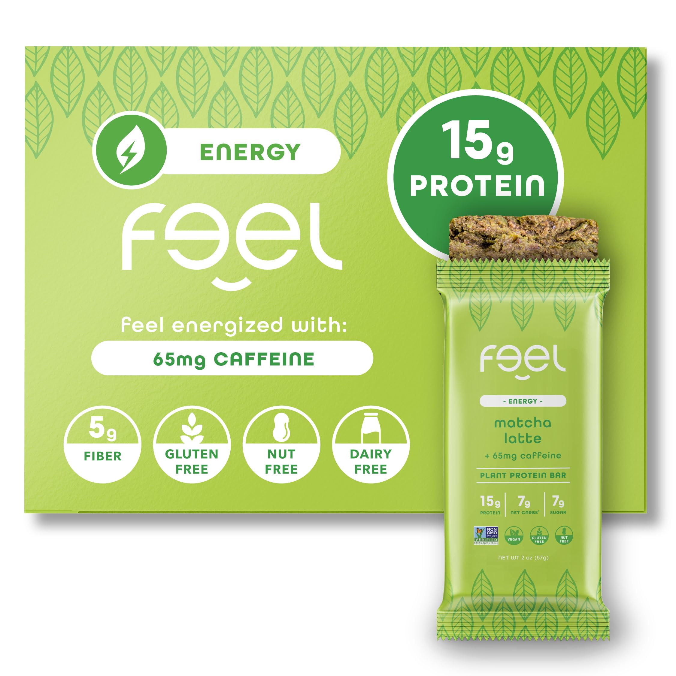 FEEL vegan protein bars energize packaging, a clean energy snack for busy days.