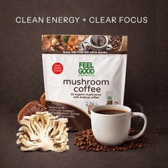 FeelGood Mushroom Coffee arabica-beans origin image highlights rich aroma
