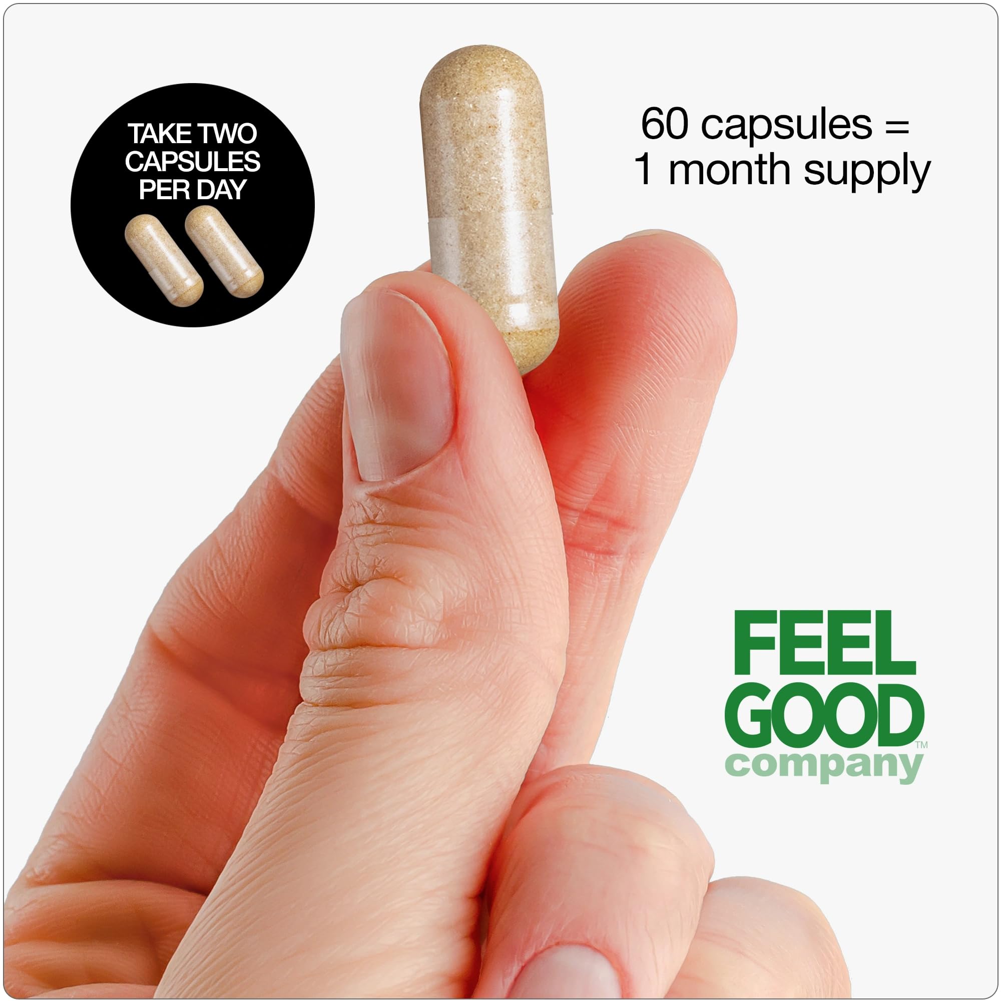 FeelGood withania root extract close-up suggests natural herbal origins.