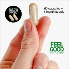 FeelGood withania root extract close-up suggests natural herbal origins.