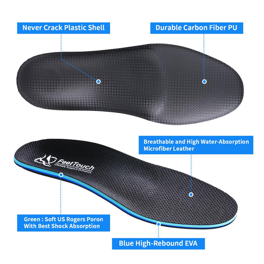 FEETTOUCH Poron shock-absorption cushions heel and reduces impact.