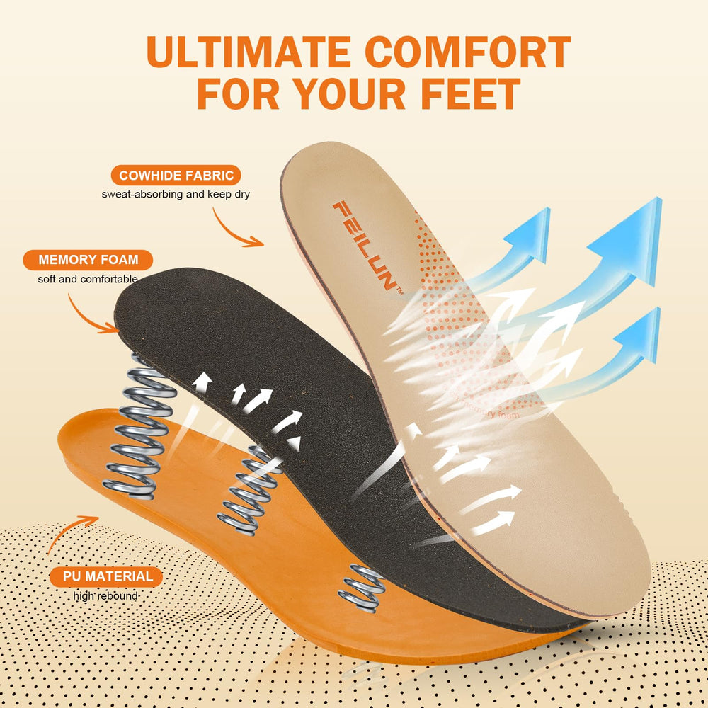 FEILUN memory foam insole demonstrates plush cushioning for all-day comfort.