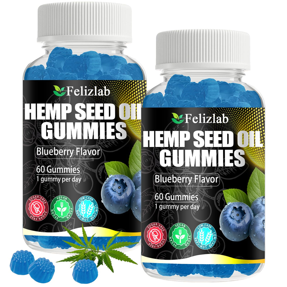 Felizlab hemp gummies bottle closeup highlights clean-label formula for daily use.