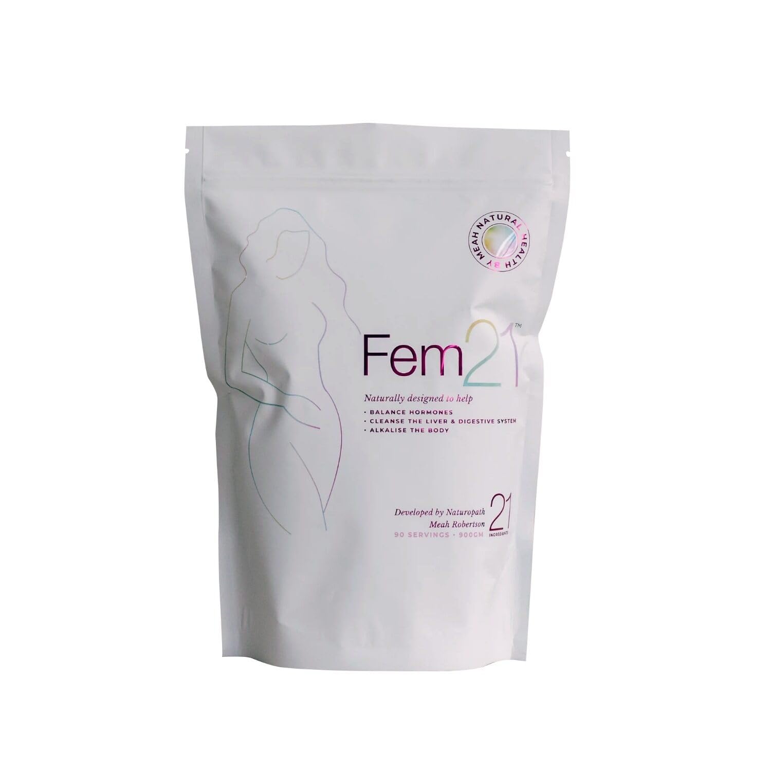 Fem21 bottle front with herbal blend for daily wellness.