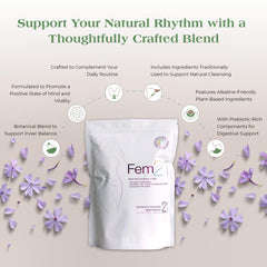 Close-up of Fem21 ingredients featuring 21 superfoods.