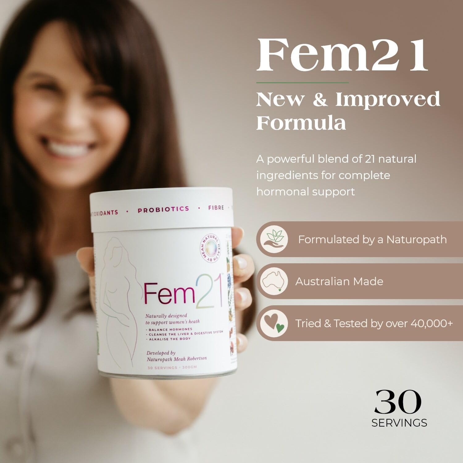 Fem21 bottle pour illustrates convenient daily intake to support energy