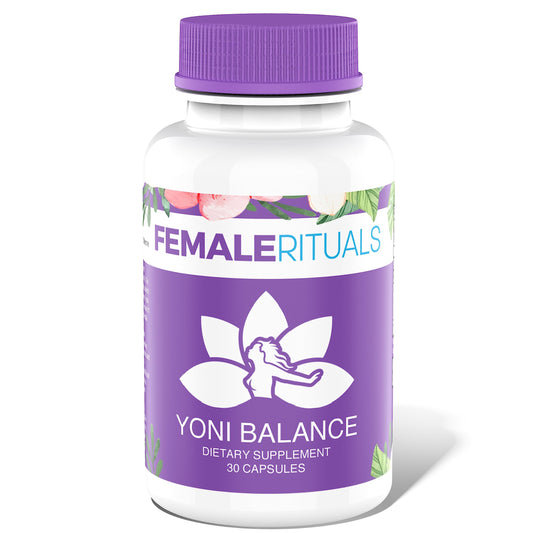 Female Rituals Yoni Balance pill bottle ready for daily use to support moisture balance.