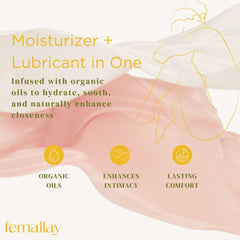 Femallay organic ingredients like cocoa butter nourish skin.