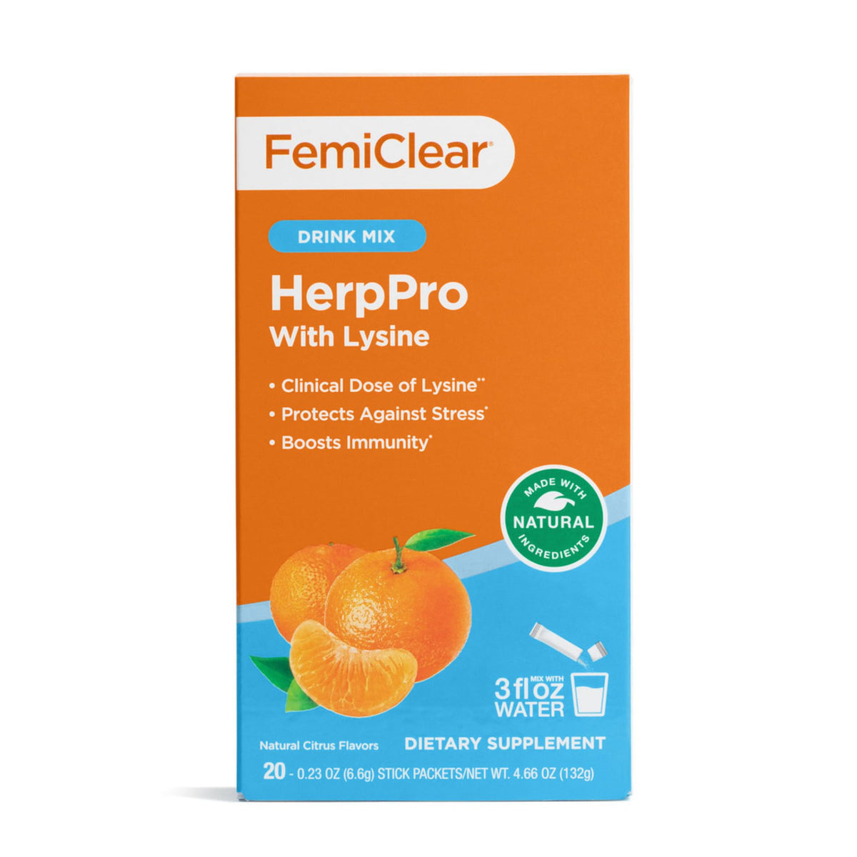 FemiClear HerpPro drink mix packshot for daily immune support.