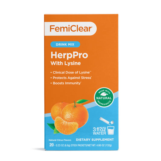 FemiClear HerpPro drink mix packshot for daily immune support.