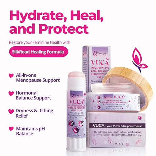 Label emphasizes 11 botanicals in Femissy Vulva Balm for natural care.