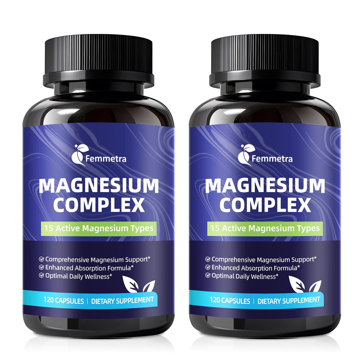 Femmetra Magnesium Complex bottle for daily energy and calm support.