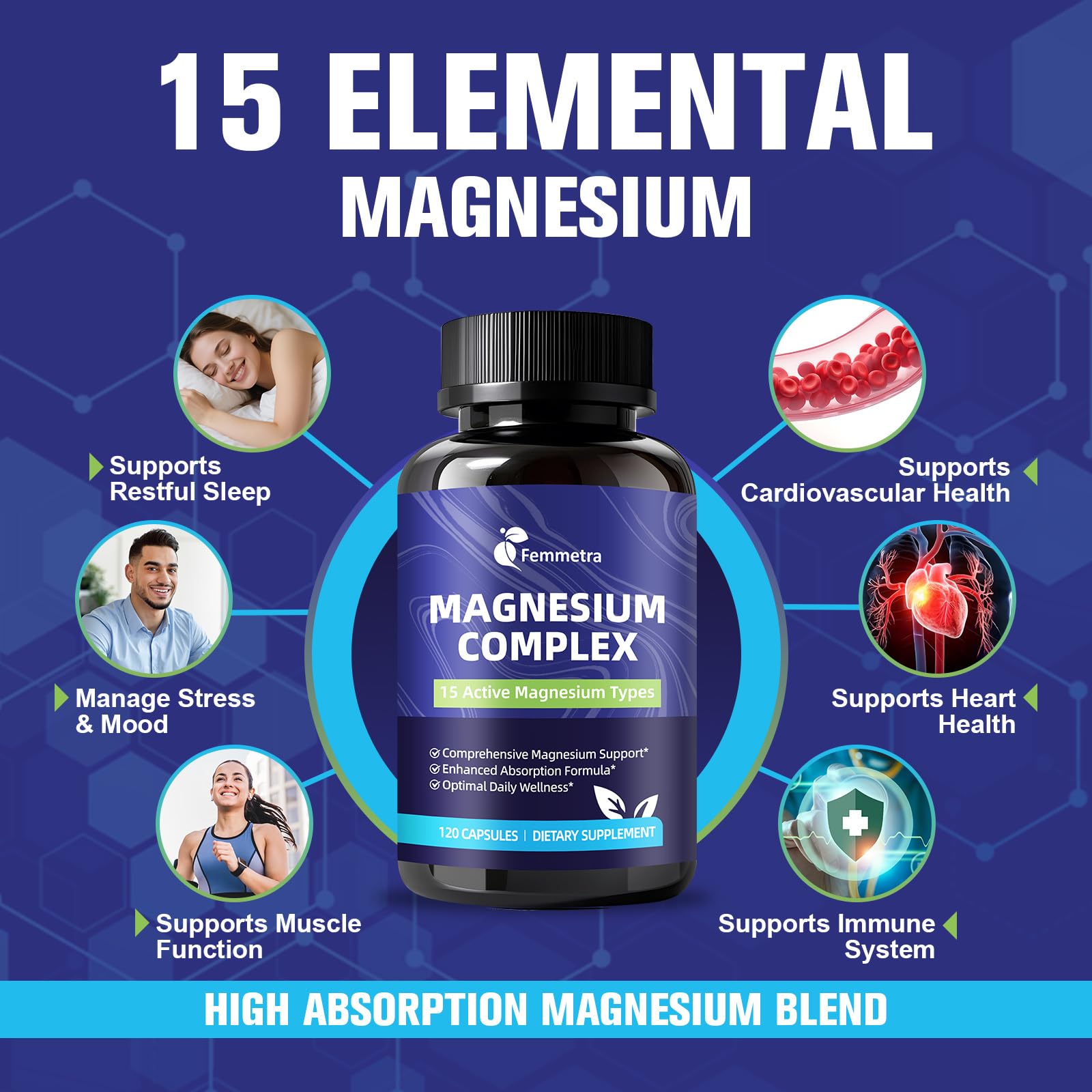 Pouring capsules from a bottle of Femmetra Magnesium Complex.