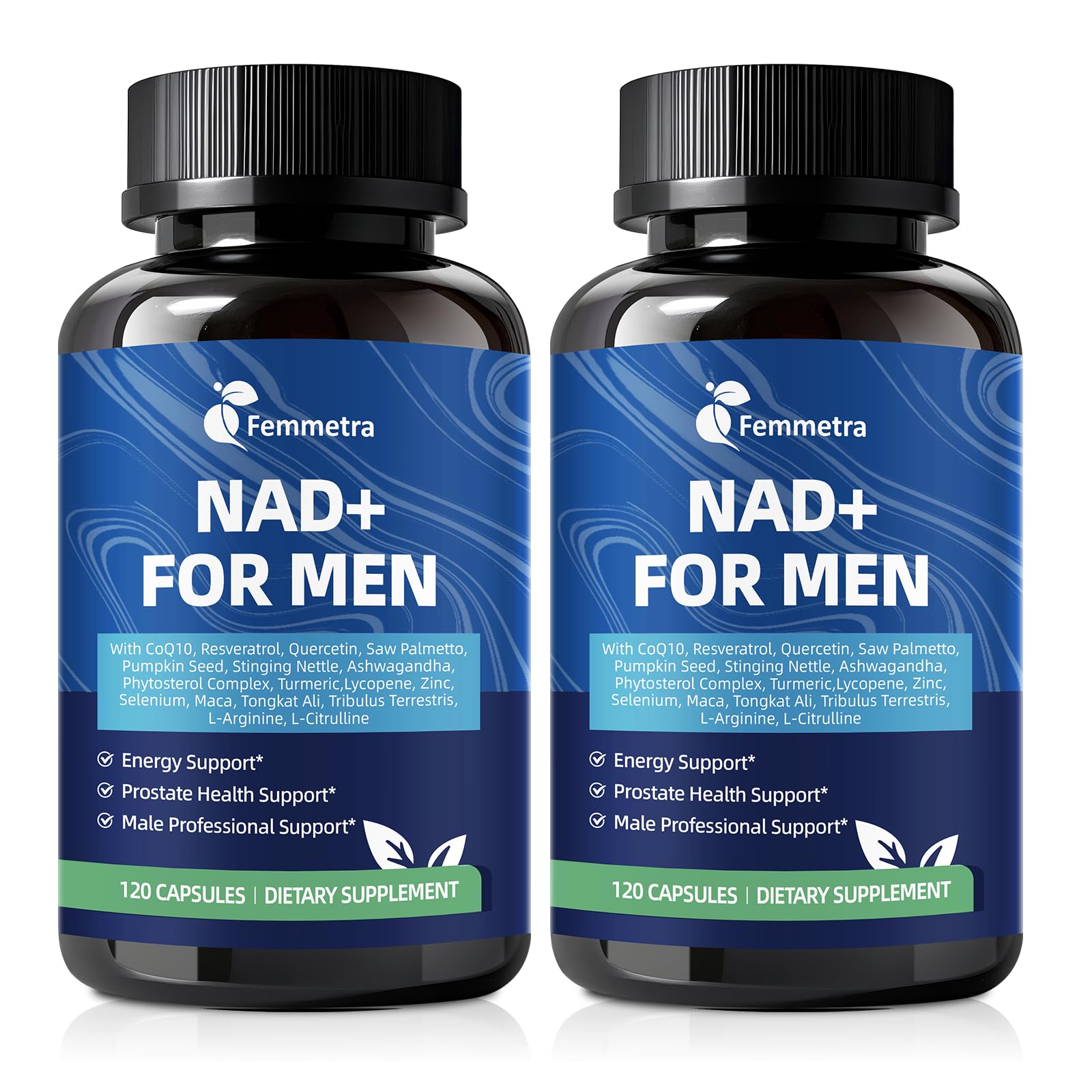 Femmetra NAD energy bottle promotes daily focus and vitality.