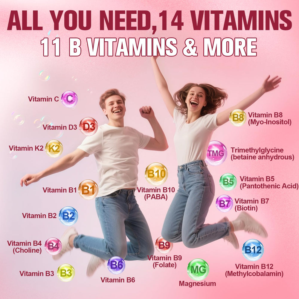 Label closeup reveals full vitamin mix including B vitamins, C, D3 and K2.