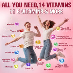 Label closeup reveals full vitamin mix including B vitamins, C, D3 and K2.
