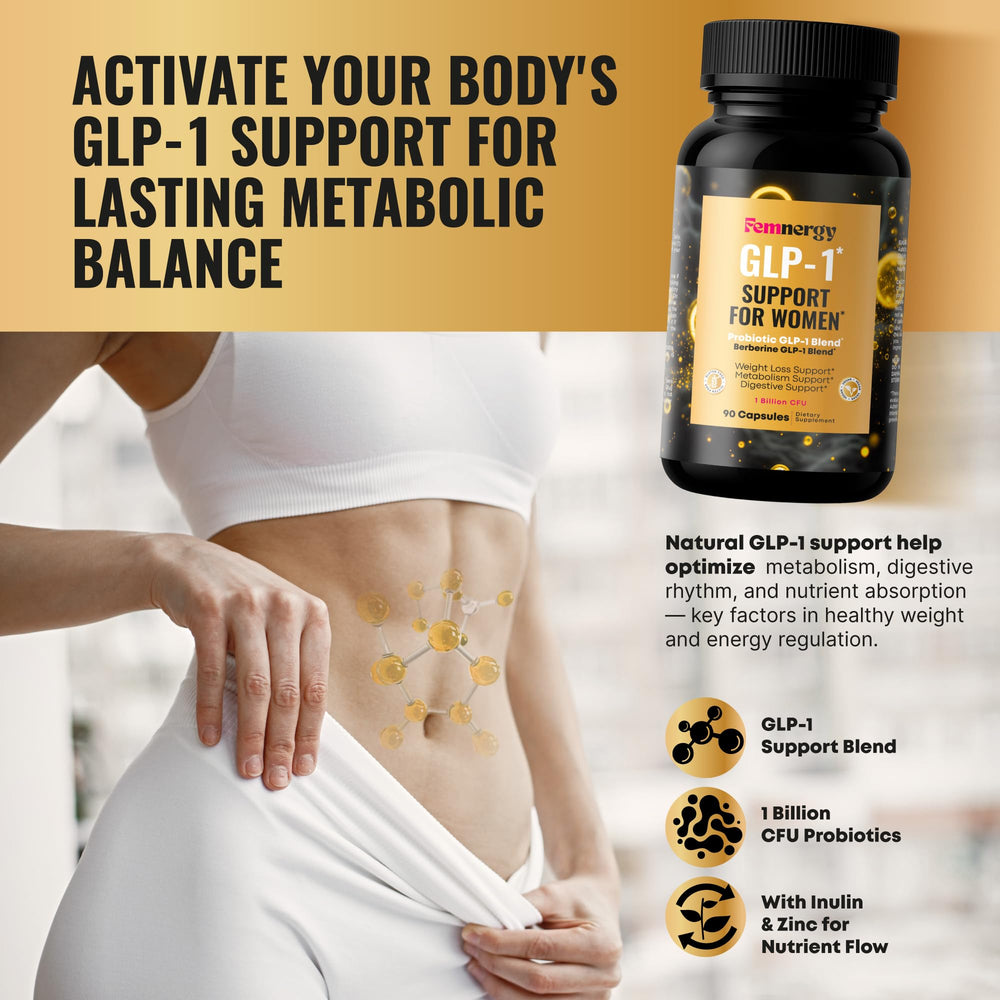 Femnergy capsules close-up showing berberine and probiotic strains