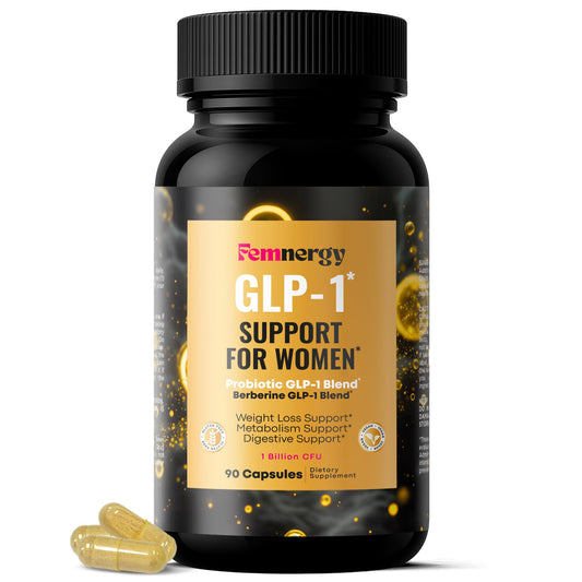 Femnergy GLP-1 bottle with metabolism balance emphasis for daily wellness