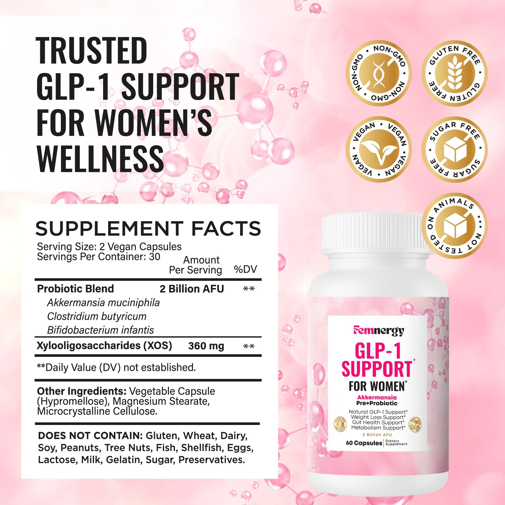 Femnergy GLP-1 Support capsules on a morning routine setup