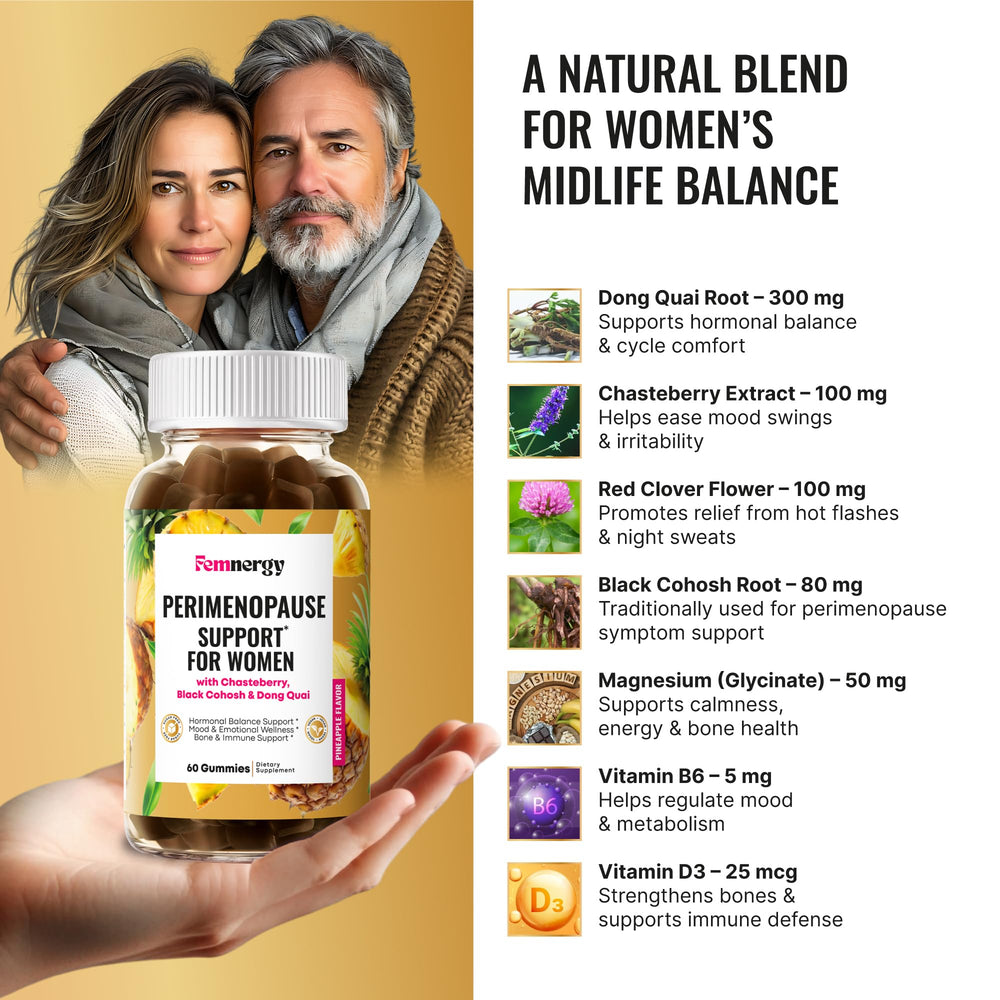 Femnergy Gummies with vegan pectin base offer gentle, plant-based texture for daily use.