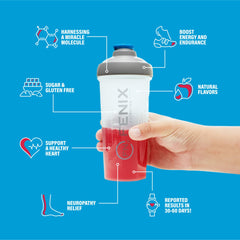 Glass with mixed Fenix Nutrition Arginine Complete Peach Lemonade drink