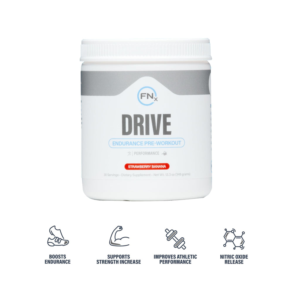 Fenix Nutrition Drive Endurance strawberry banana powder adds refreshing flavor for endurance.
