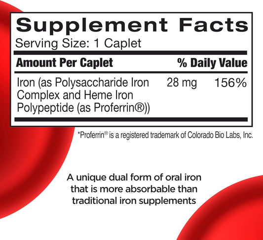 Feosol Complete bottle top view highlights packaging for a 30-caplet monthly supply.