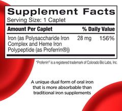 Feosol Complete bottle top view highlights packaging for a 30-caplet monthly supply.