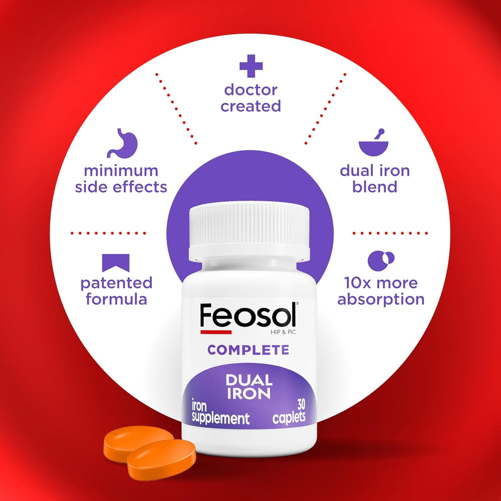 Feosol Complete label detail highlights trusted quality and clear dosage.